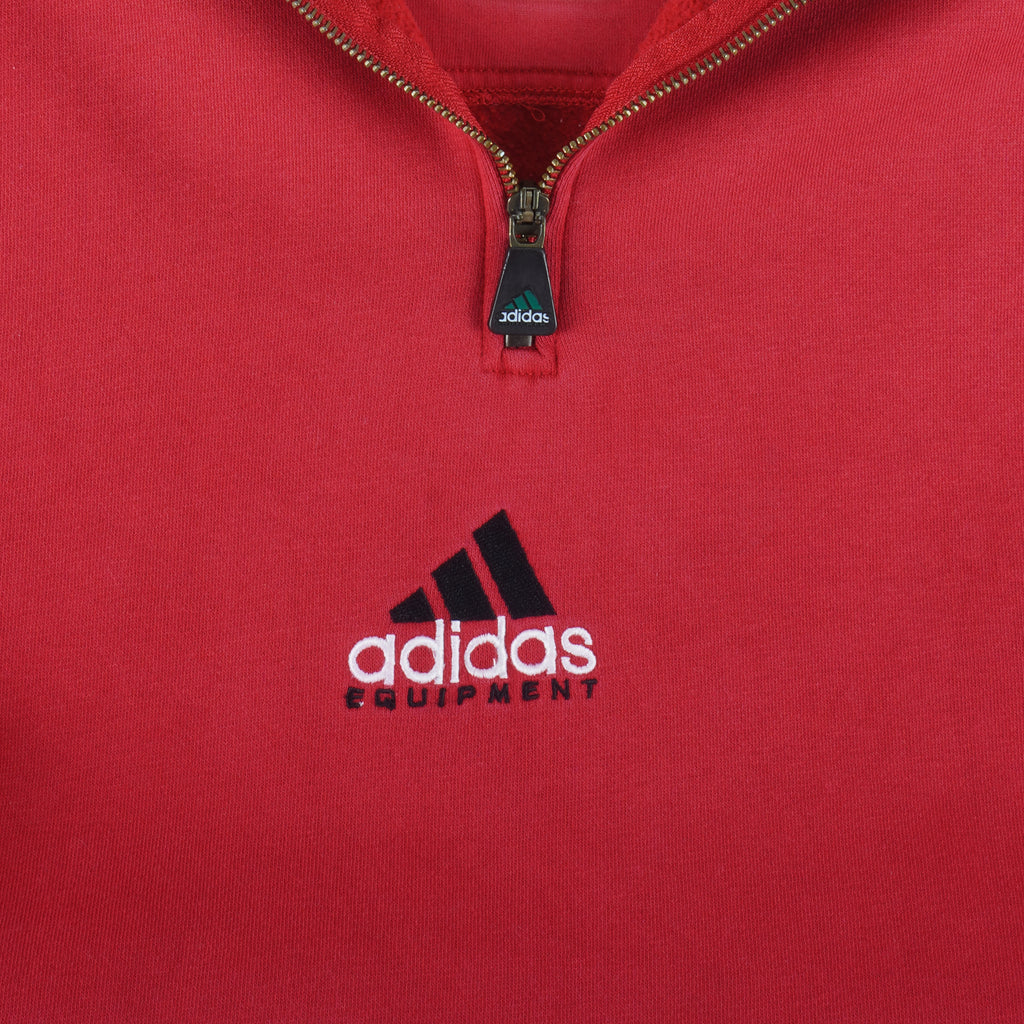 Adidas - Red Equipment 1/4 Zip Embroidered Sweatshirt 1990s X-Large Vintage Retro