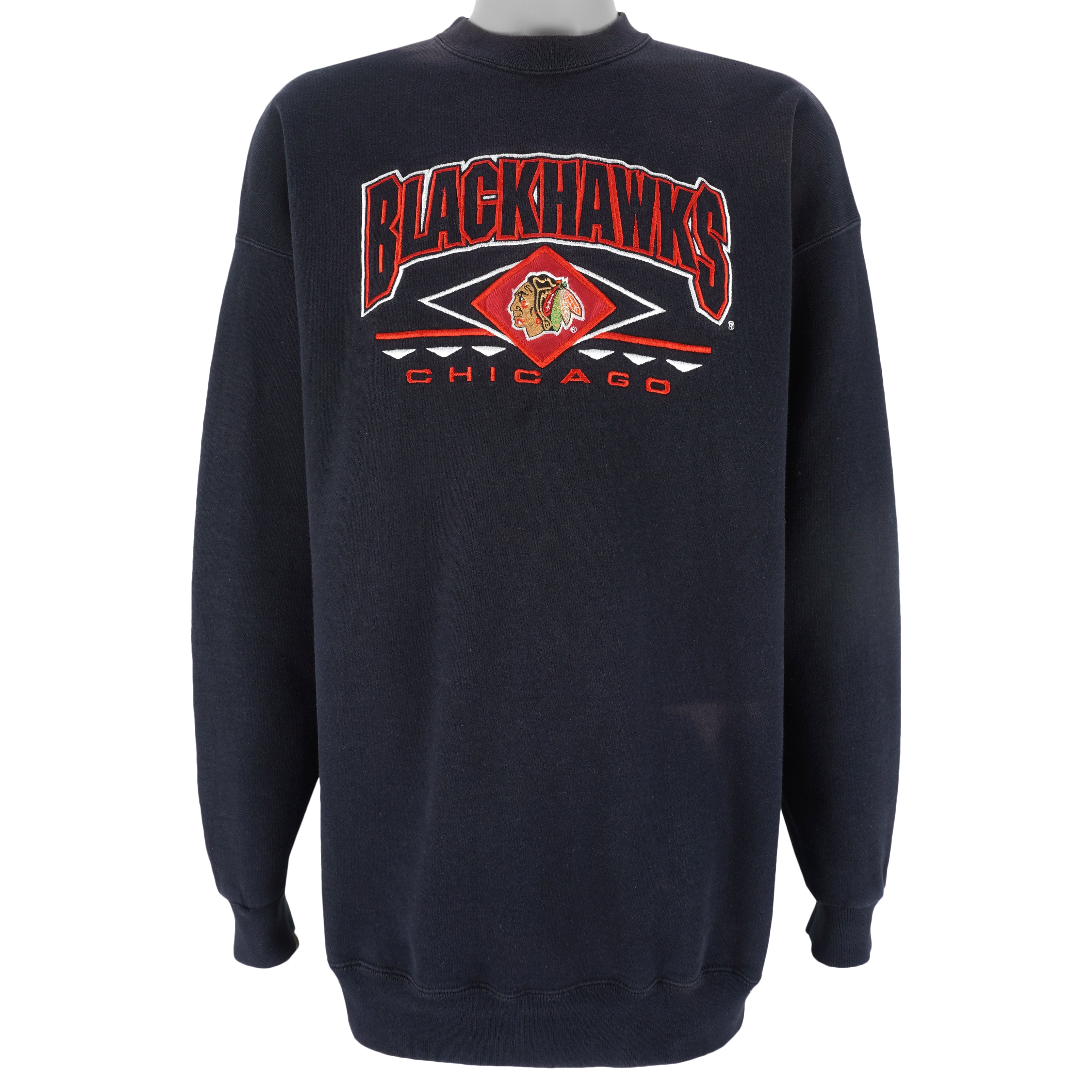 NHL (Logo Athletics) - Chicago Blackhawks Embroidered Sweatshirt 1990s X-Large Vintage Retro Hockey