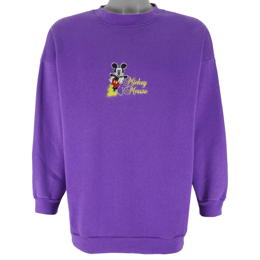 Disney - Mickey Mouse Embroidered Crew Neck Sweatshirt 1990s Medium Vintage Retro