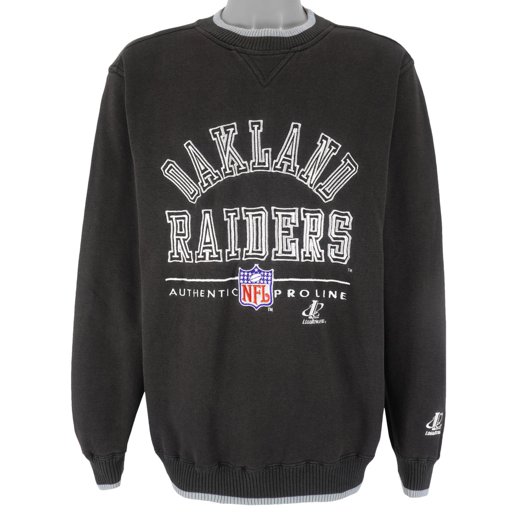 NFL (Logo Athletic) - Oakland Raiders Embroidered Sweatshirt 1990s Large Vintage Retro Football