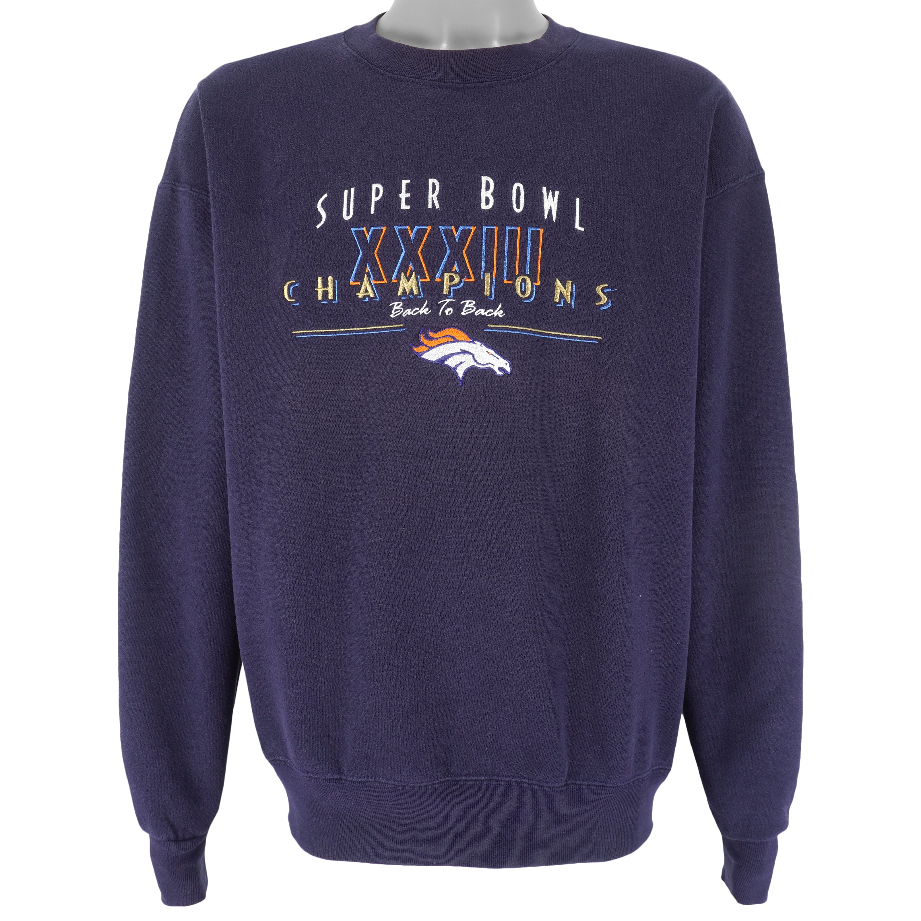 NFL (Nutmeg) - Denver Broncos Embroidered Crew Neck Sweatshirt 1999 Large Vintage Retro Football