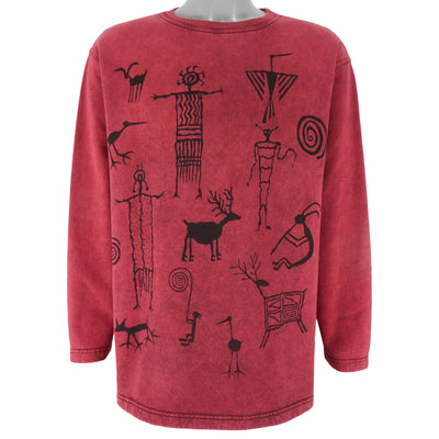 Vintage (Bfofo) - Native Petroglyph Tribal Art Drawing Crew Neck Sweatshirt 2004 Large