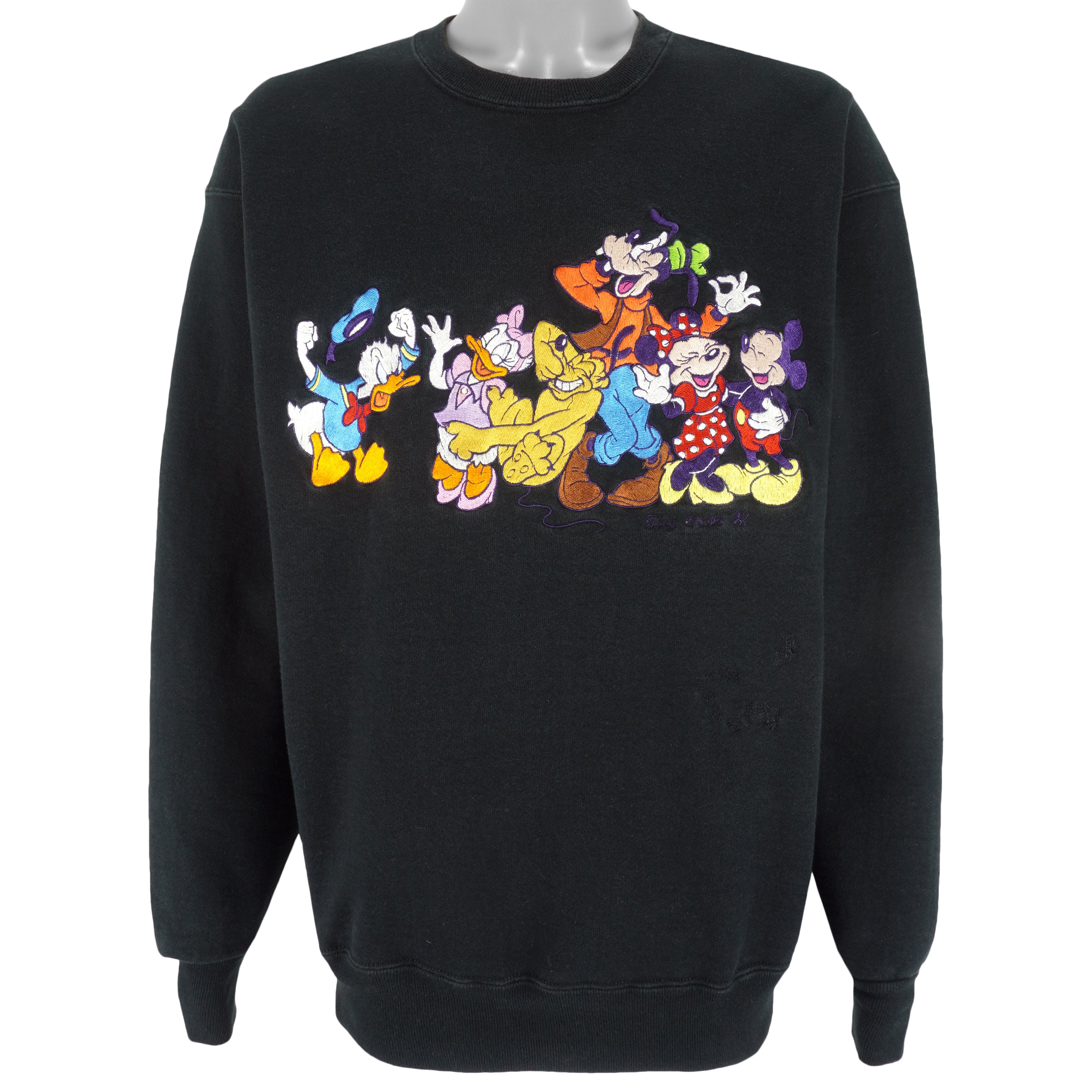 Disney (Too Cute) - Mickey & Friends Embroidered Crew Neck Sweatshirt 1990s Large Vintage Retro
