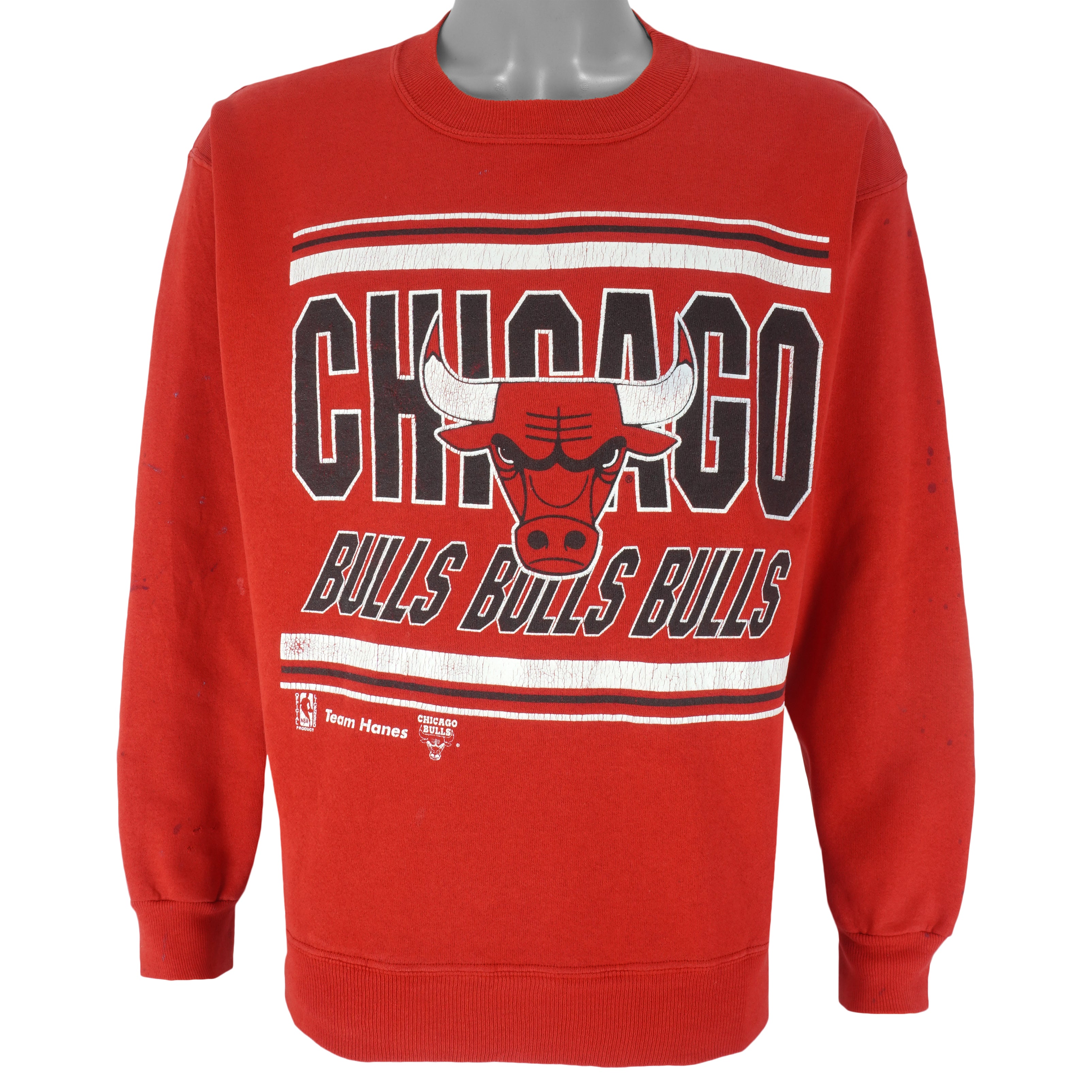 NBA (Hanes) - Chicago Bulls Crew Neck Sweatshirt 1990s Large Vintage Retro Basketball