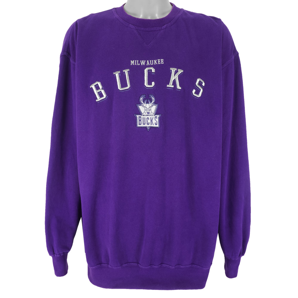 NBA (Lee) - Milwaukee Bucks Embroidered Sweatshirt 1990s X-Large Vintage Retro Basketball