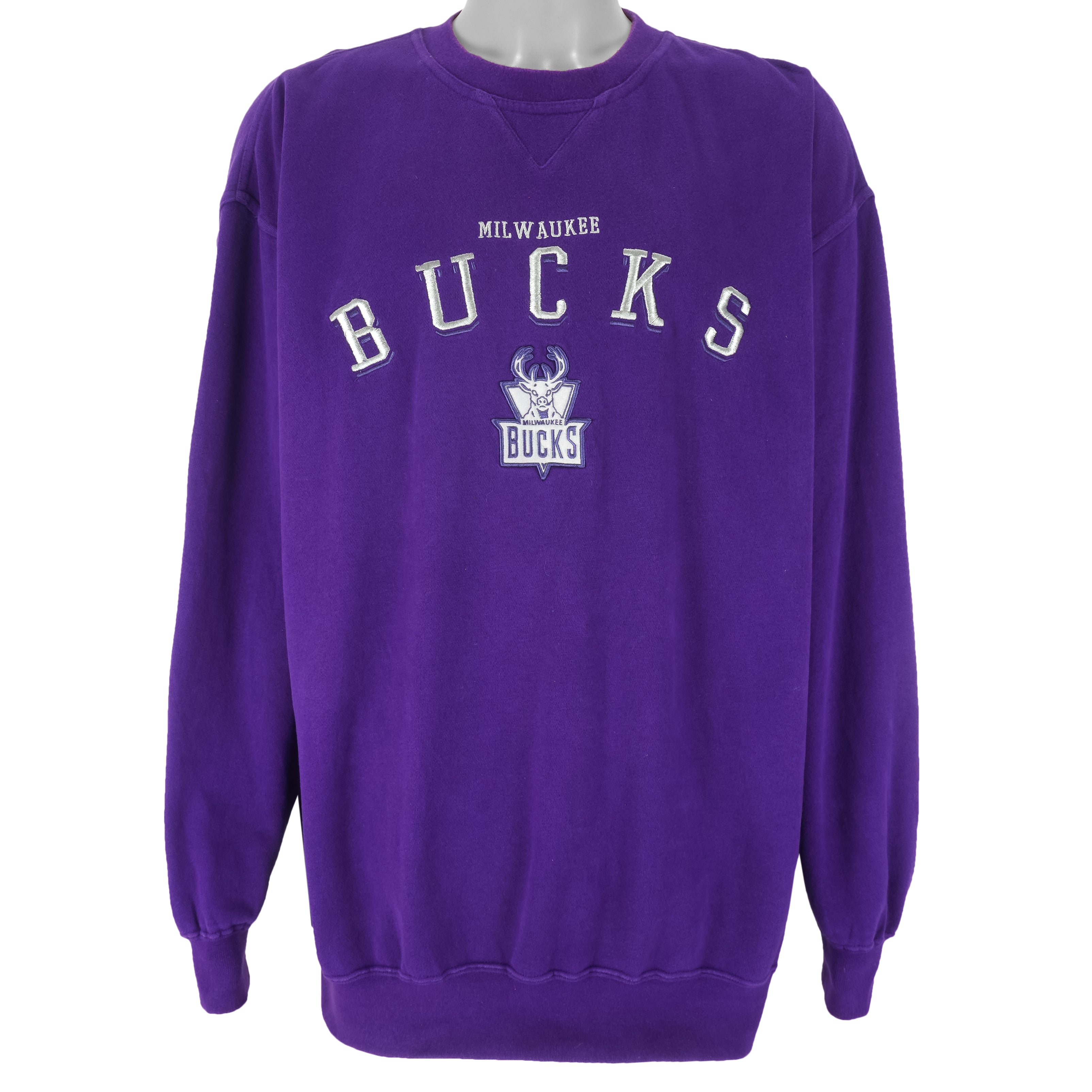 NBA (Lee) - Milwaukee Bucks Embroidered Sweatshirt 1990s X-Large Vintage Retro Basketball