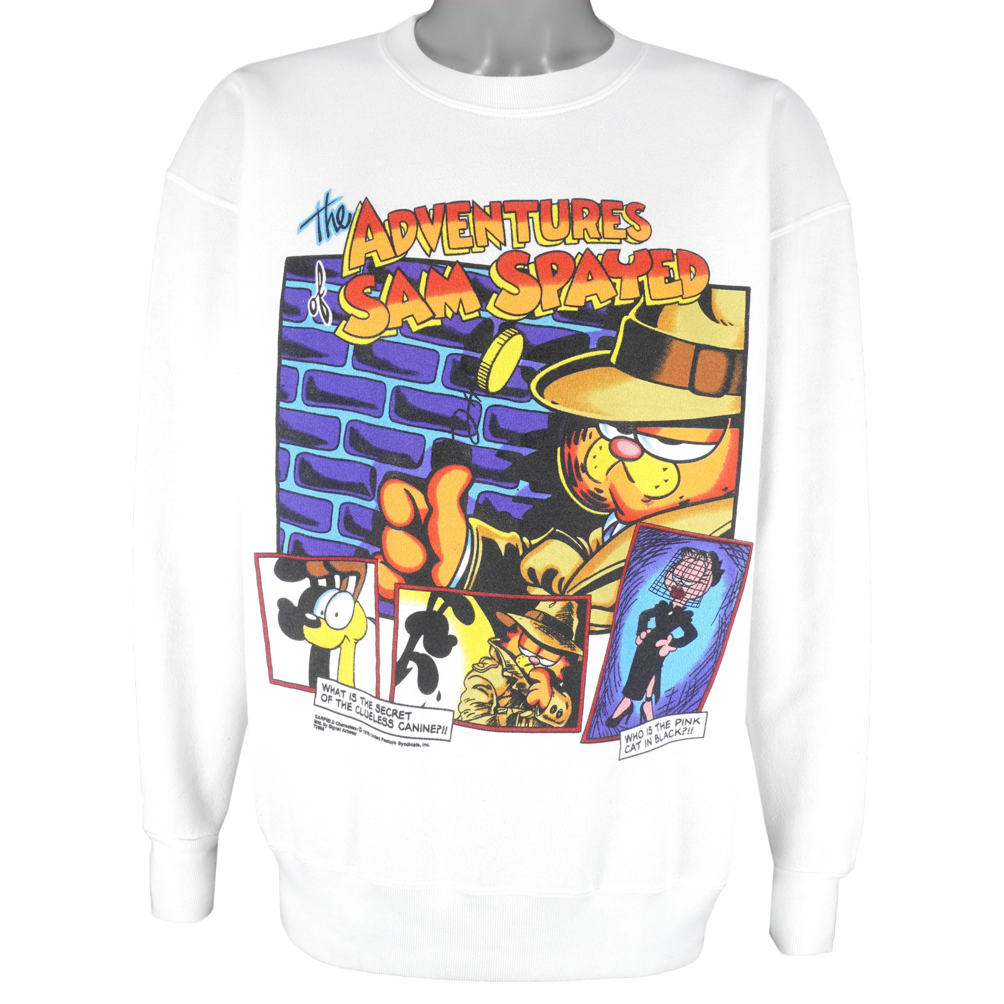 Vintage (Hero) - Garfield The Adventures of Sam Spayed Crew Neck Sweatshirt 1990s Large Vintage Retro