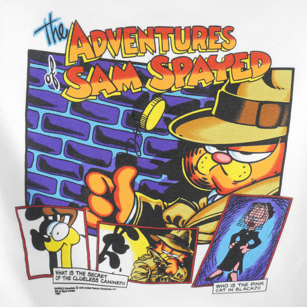 Vintage (Hero) - Garfield The Adventures of Sam Spayed Crew Neck Sweatshirt 1990s Large Vintage Retro