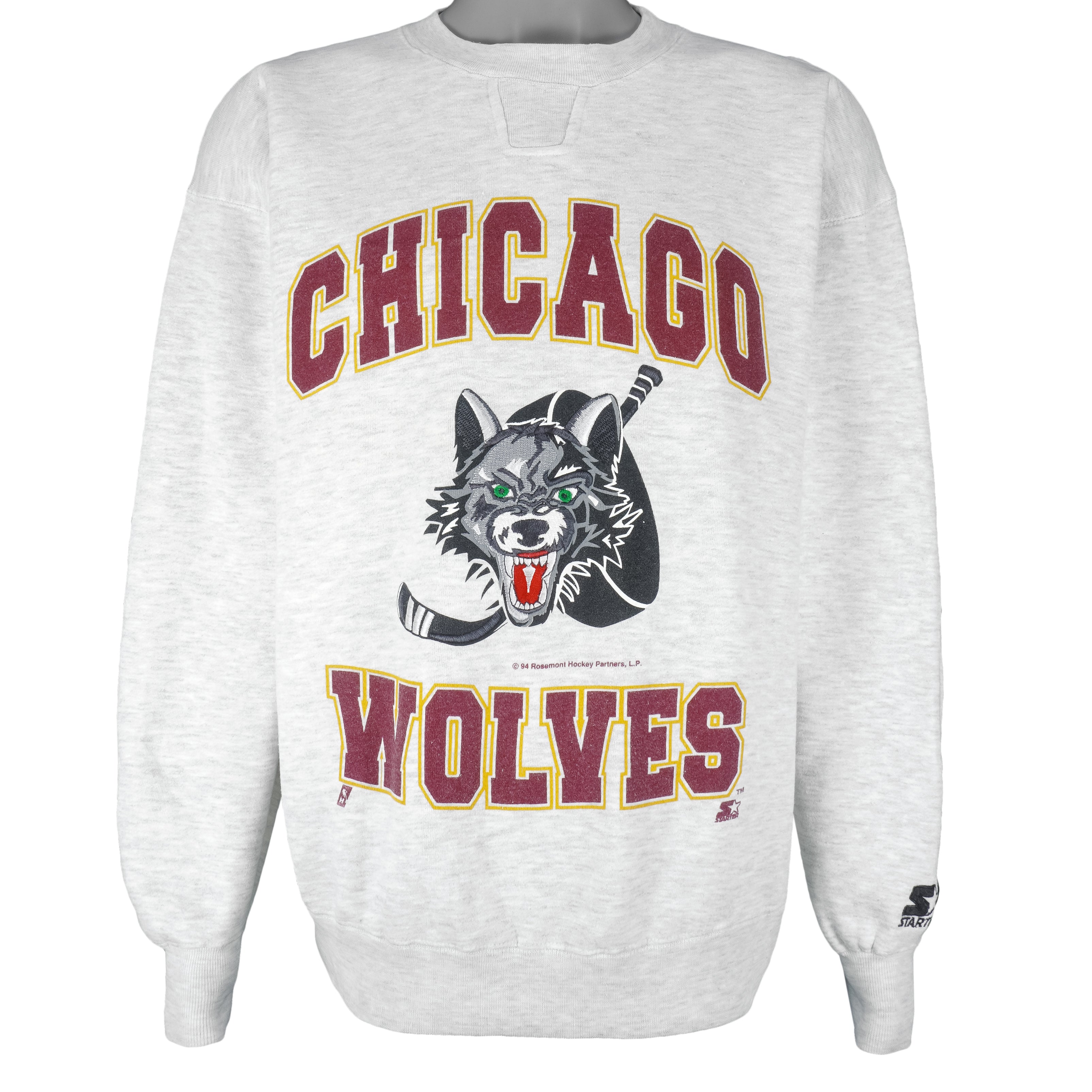 Starter - Chicago Wolves Embroidered Crew Neck Sweatshirt 1994 Large Vintage Retro Hockey