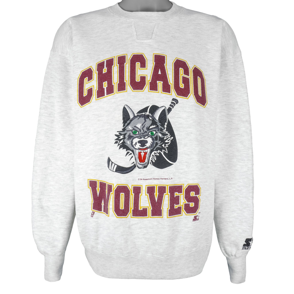 Starter - Chicago Wolves Embroidered Crew Neck Sweatshirt 1994 Large Vintage Retro Hockey