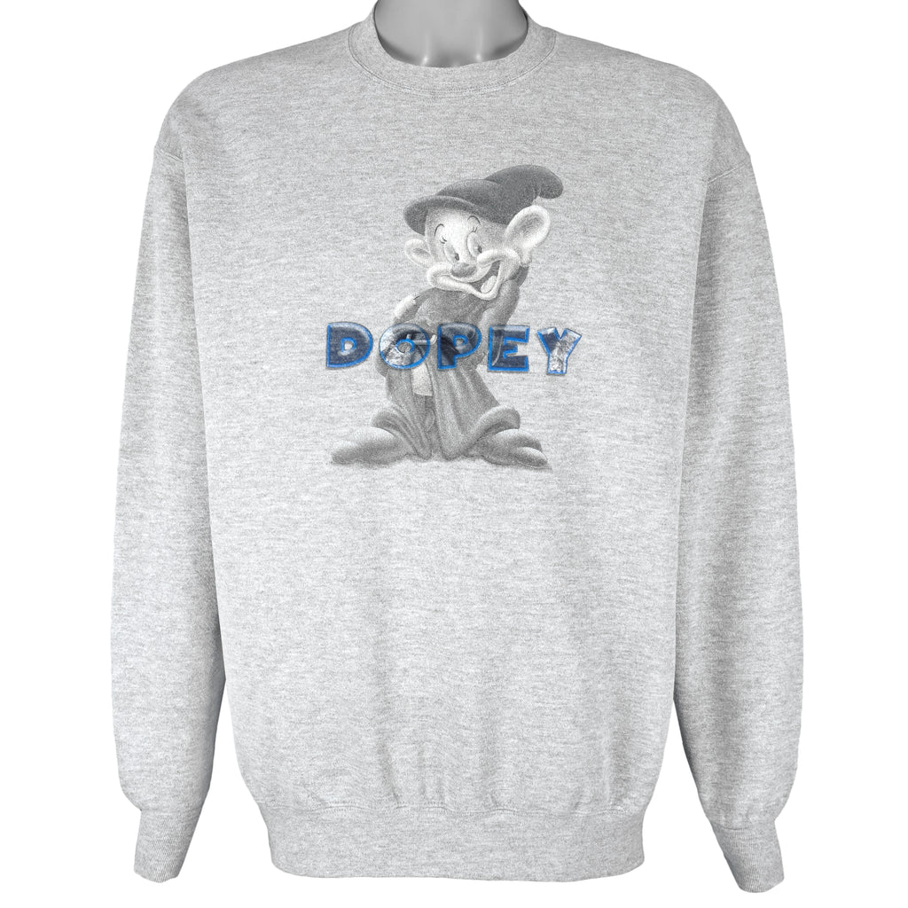 Disney - Grey Dopey Crew Neck Sweatshirt 1990s Large Vintage Retro