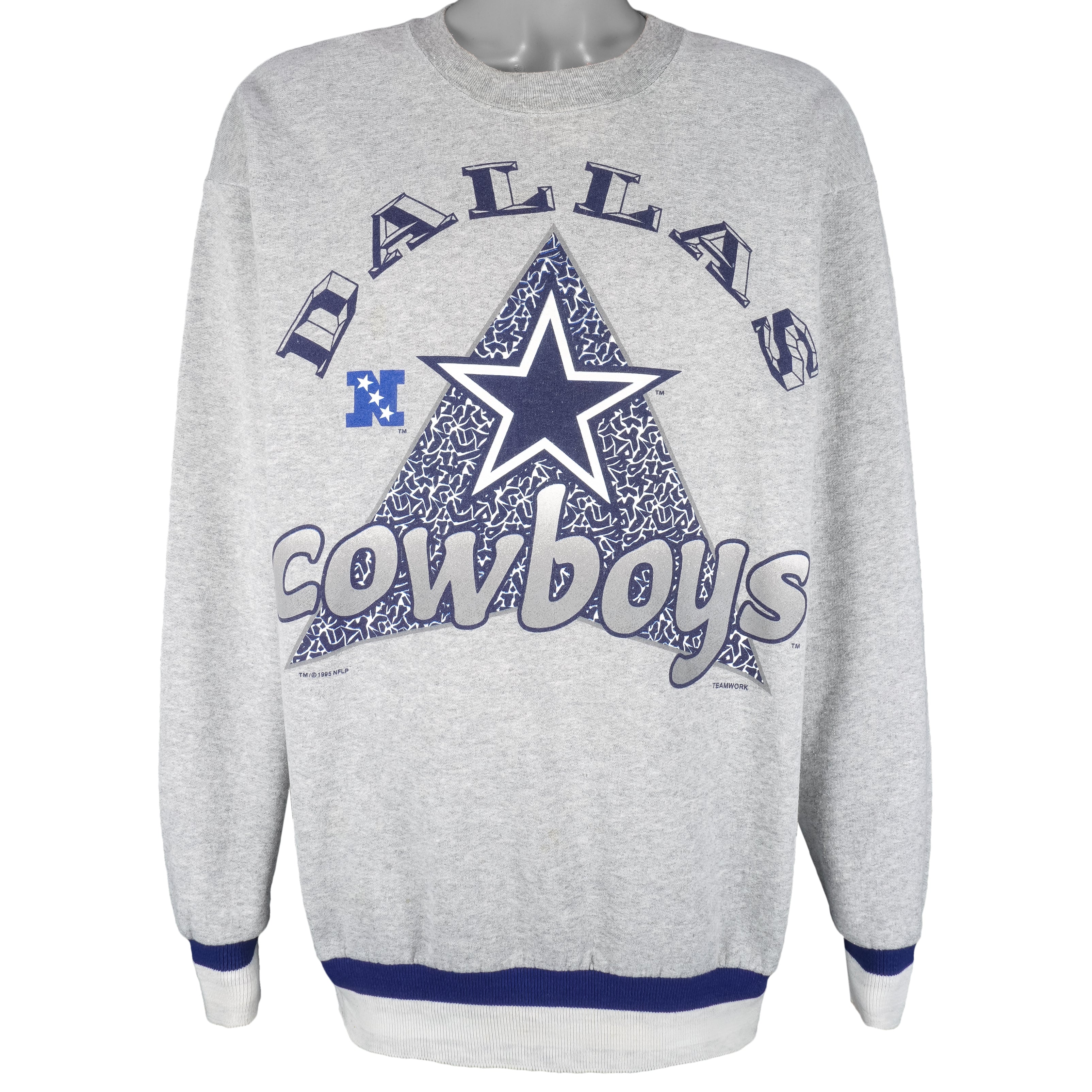 NFL (Team Work) - Dallas Cowboys Crew Neck Sweatshirt 1995 X-Large Vintage Retro Football