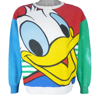 Disney - Tricolor Donald Duck Crew Neck Sweatshirt 1990s Medium