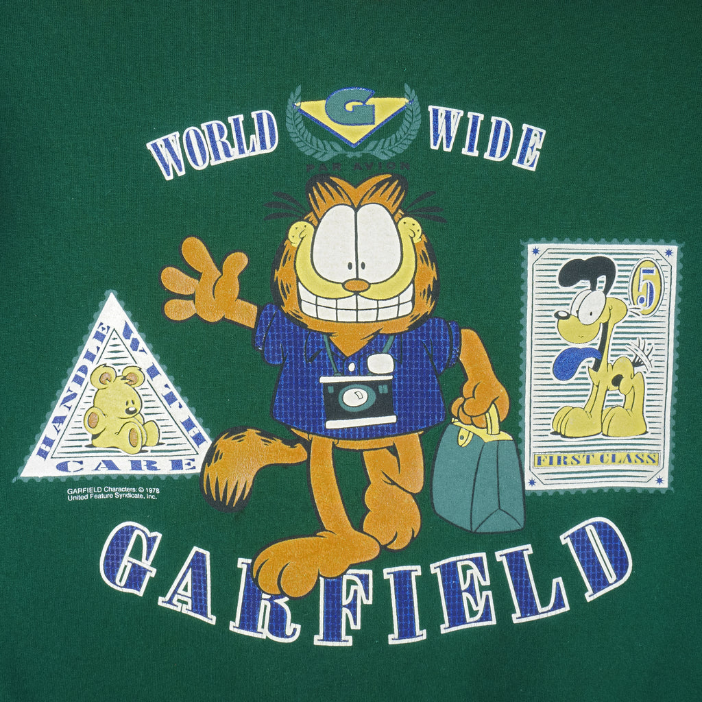 Vintage - Garfield Word Wide Crew Neck Sweatshirt 1990s Medium Vintage Retro