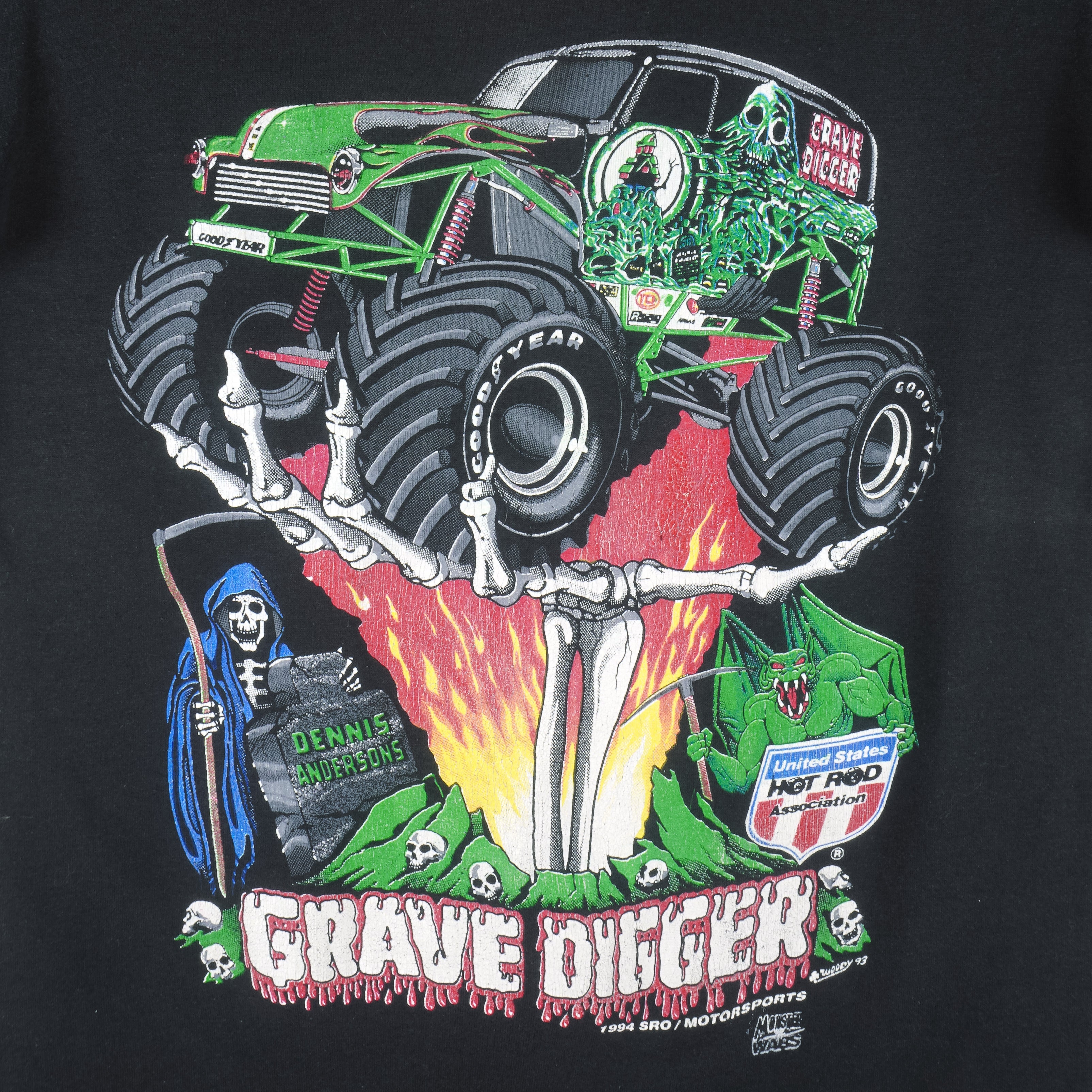 Vintage (Jerzees) - Dennis Anderson's Grave Digger Monster Truck T-Shirt 1994 Medium Vintage Retro
