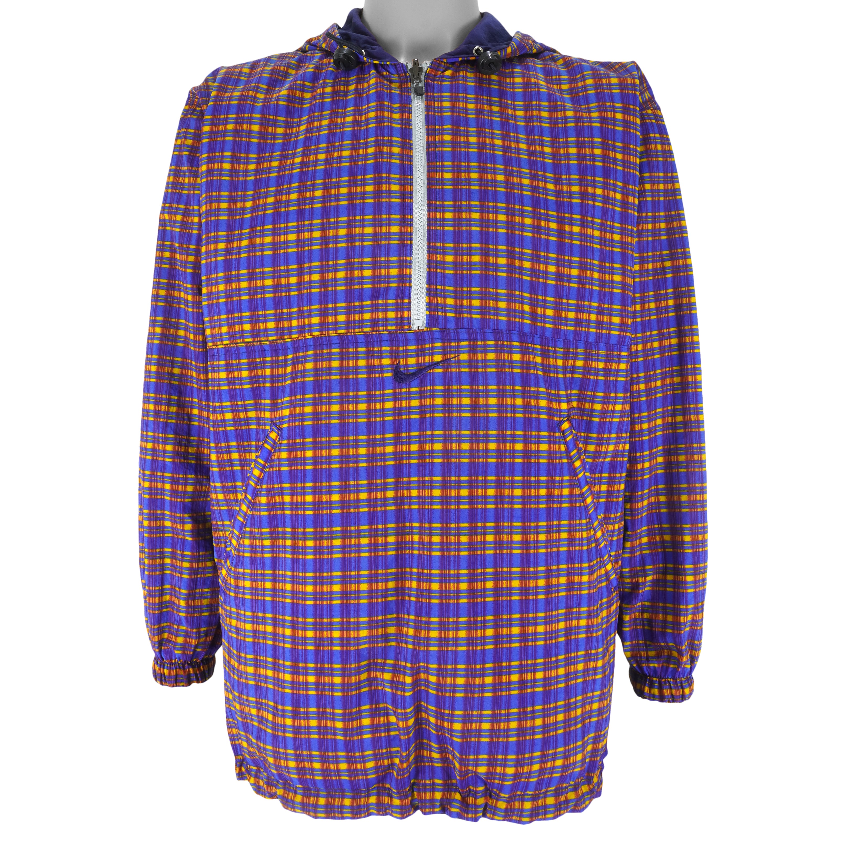 Nike - Blue with Red 1/4 Zip Reversible Plaid Windbreaker Medium Vintage Retro