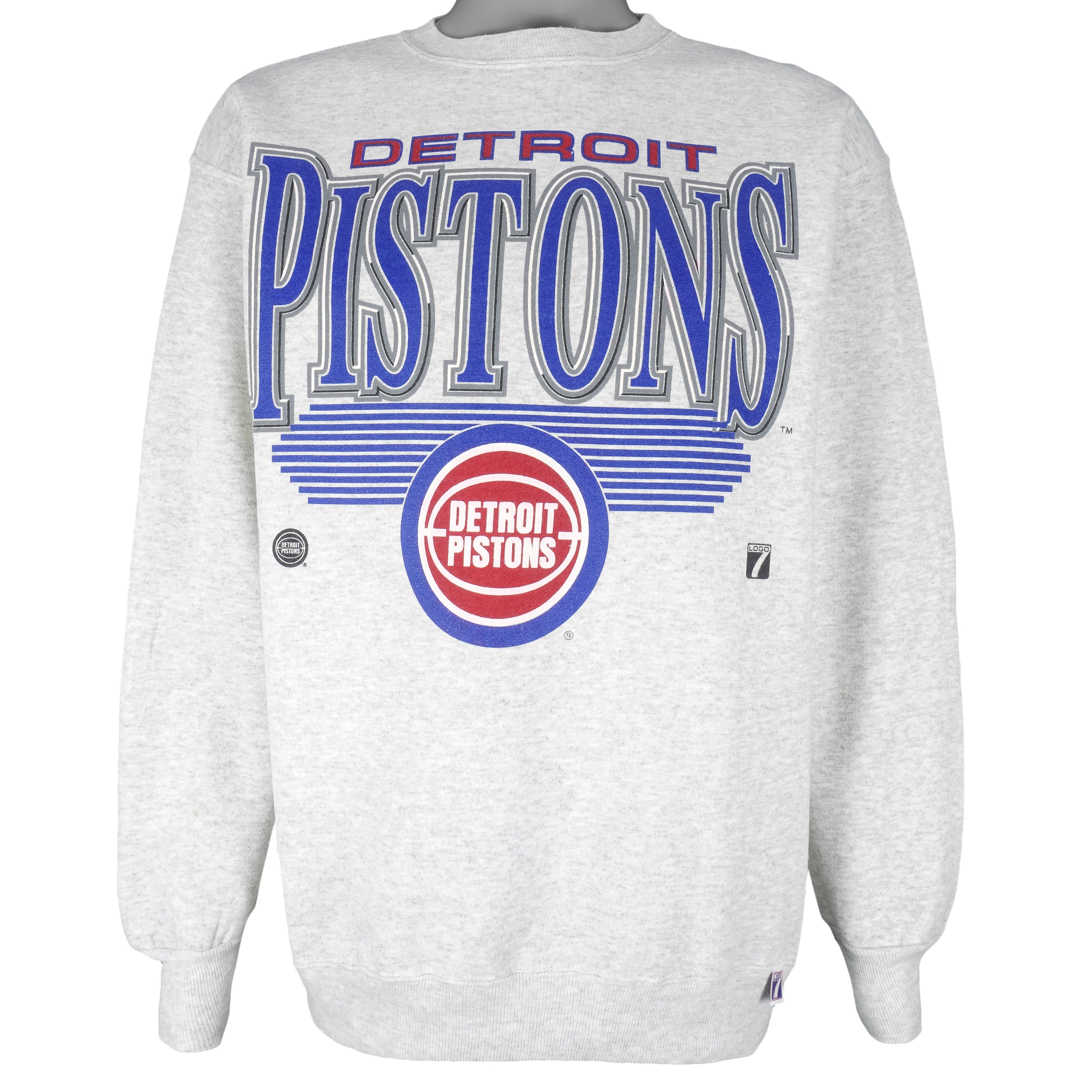 NBA (Logo 7) - Detroit Pistons Big Logo Crew Neck Sweatshirt 1990s Large Vintage Retro Basketball