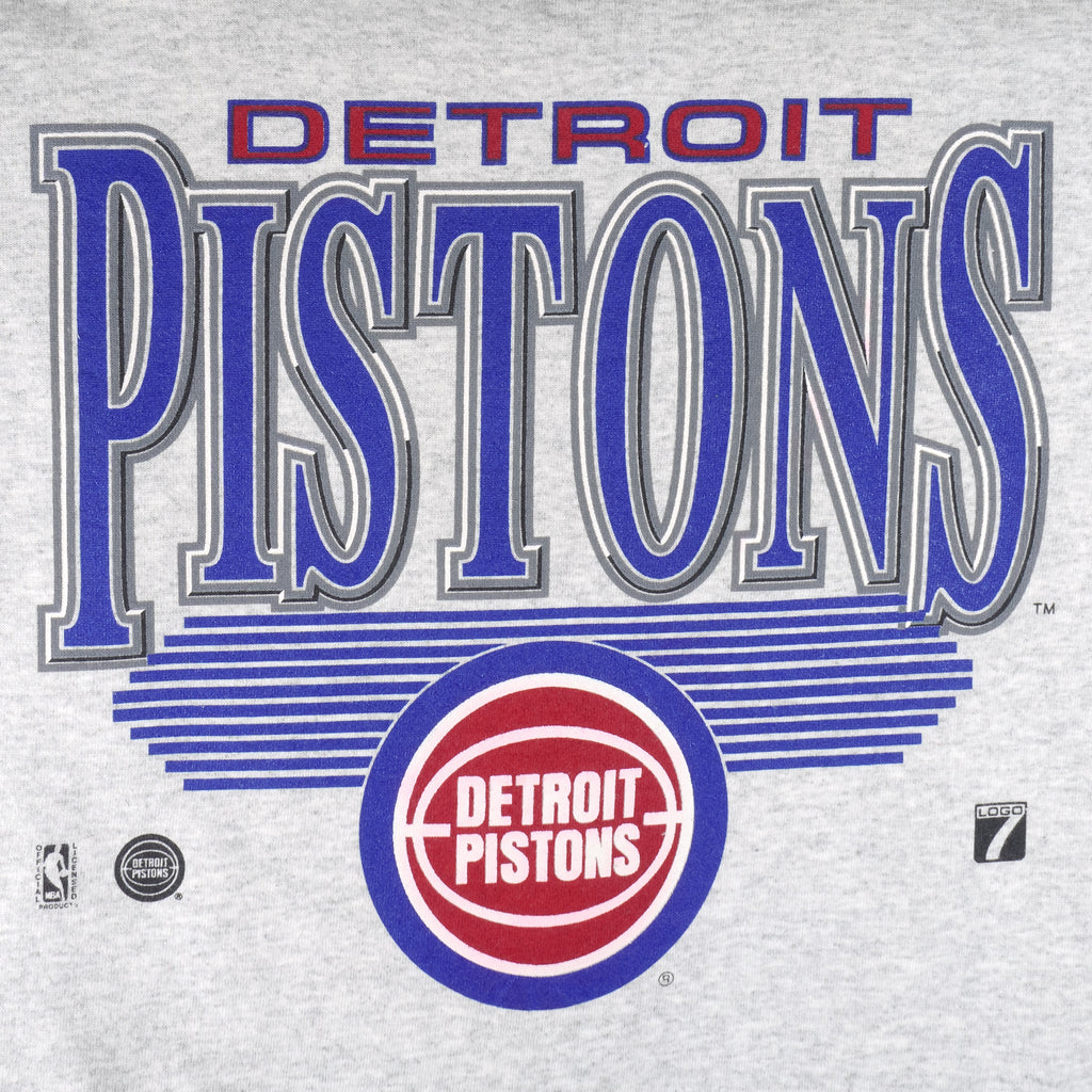 NBA (Logo 7) - Detroit Pistons Big Logo Crew Neck Sweatshirt 1990s Large Vintage Retro Basketball