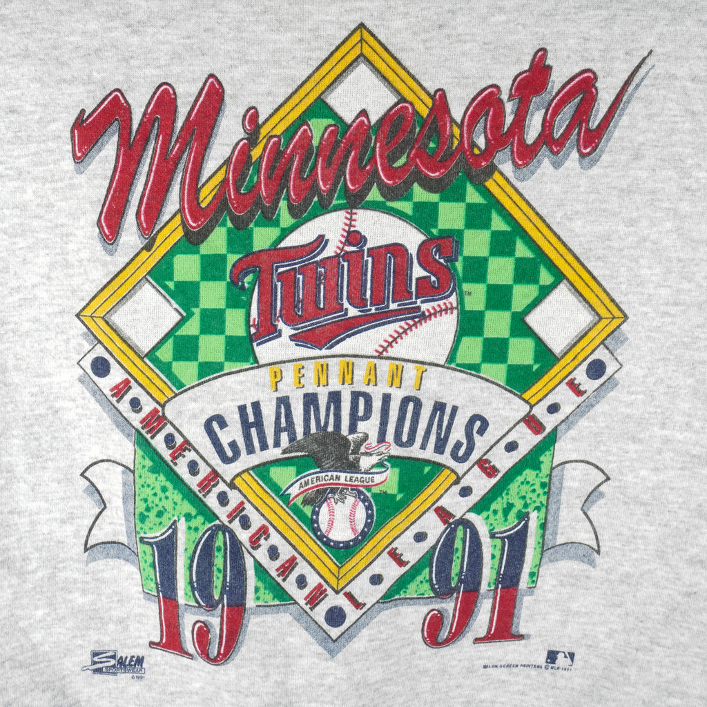 MLB (Salem) - Minnesota Twins Pennant Champs Sweatshirt 1991 Large Vintage Retro Baseball