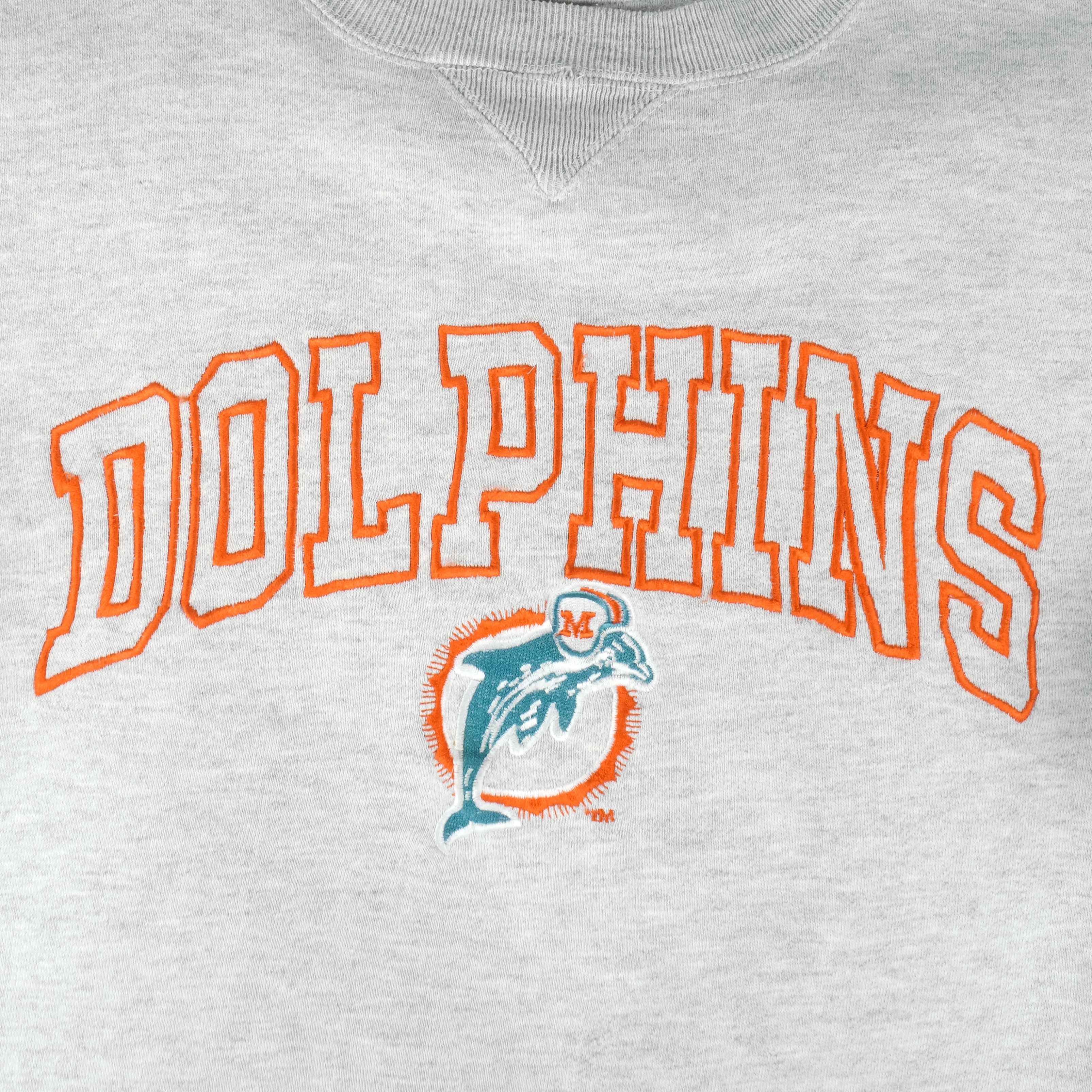 NFL (Logo 7) - Miami Dolphins Embroidered Crew Neck Sweatshirt 1990s Large Vintage Retro Football