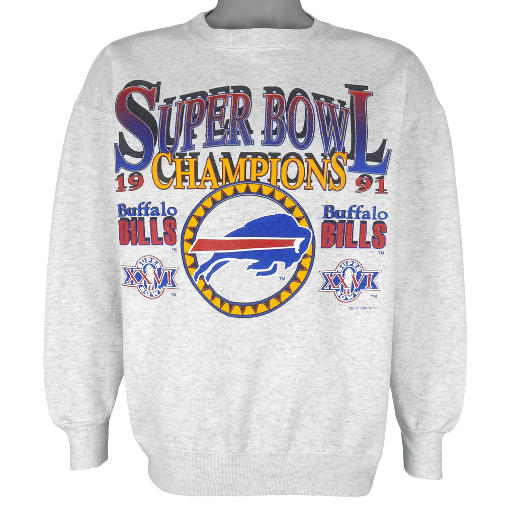 NFL (Logo 7) - Buffalo Bills Super Bowl Champions Crew Neck Sweatshirt 1991 Large Vintage Retro Football