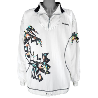Reebok - White & Blue Graphic 1/4 Zip Pullover Windbreaker 1990s Large