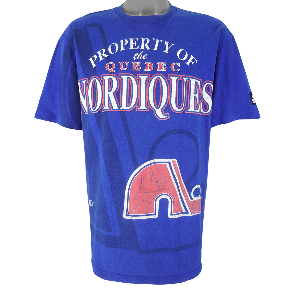 Starter (NHL) - Quebec Nordiques Single Stitch T-Shirt 1990s Large Vintage Retro Hockey