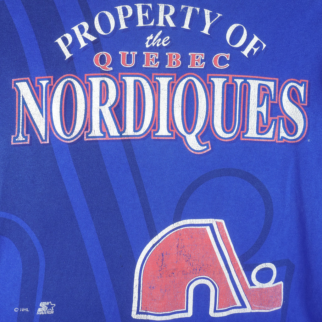 Starter (NHL) - Quebec Nordiques Single Stitch T-Shirt 1990s Large Vintage Retro Hockey