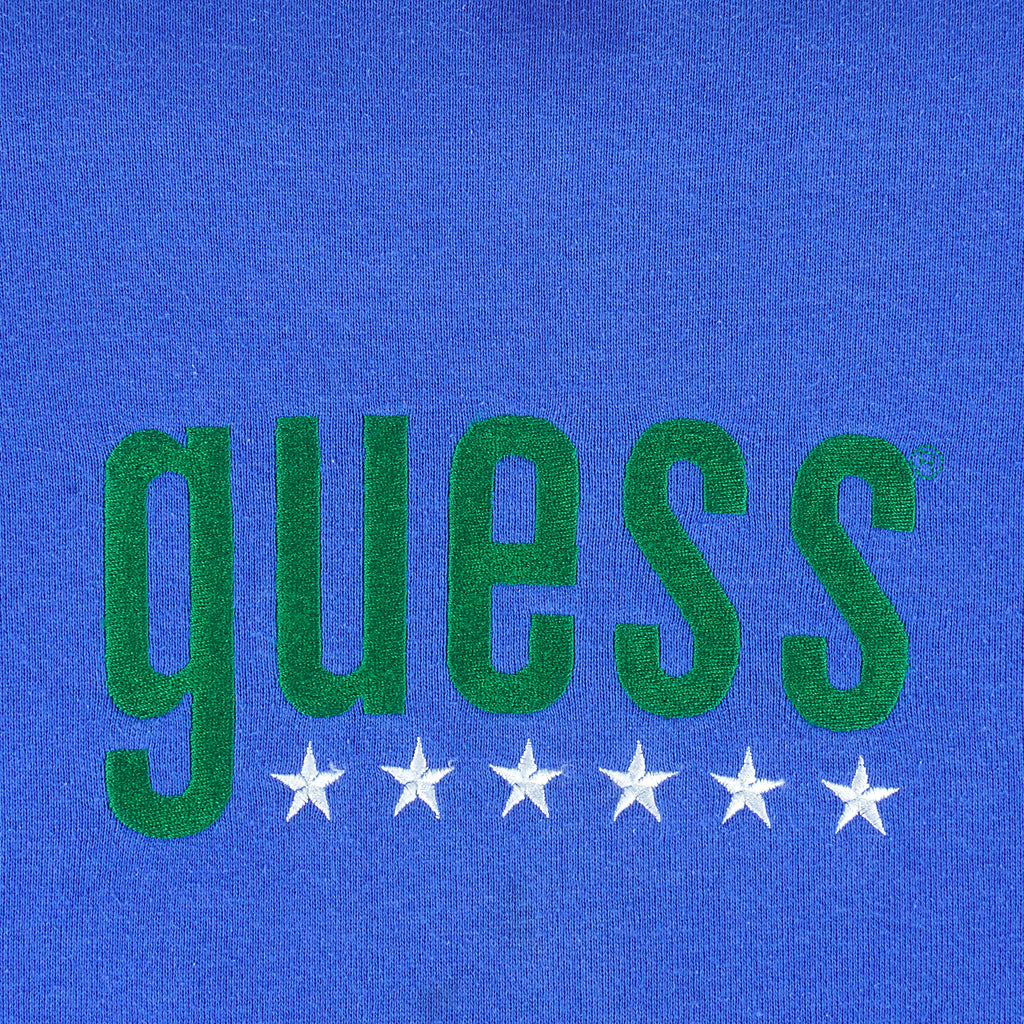 Guess - Blue Spell-Out Crew Neck Sweatshirt 1990s Medium Vintage Retro