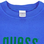 Guess - Blue Spell-Out Crew Neck Sweatshirt 1990s Medium Vintage Retro