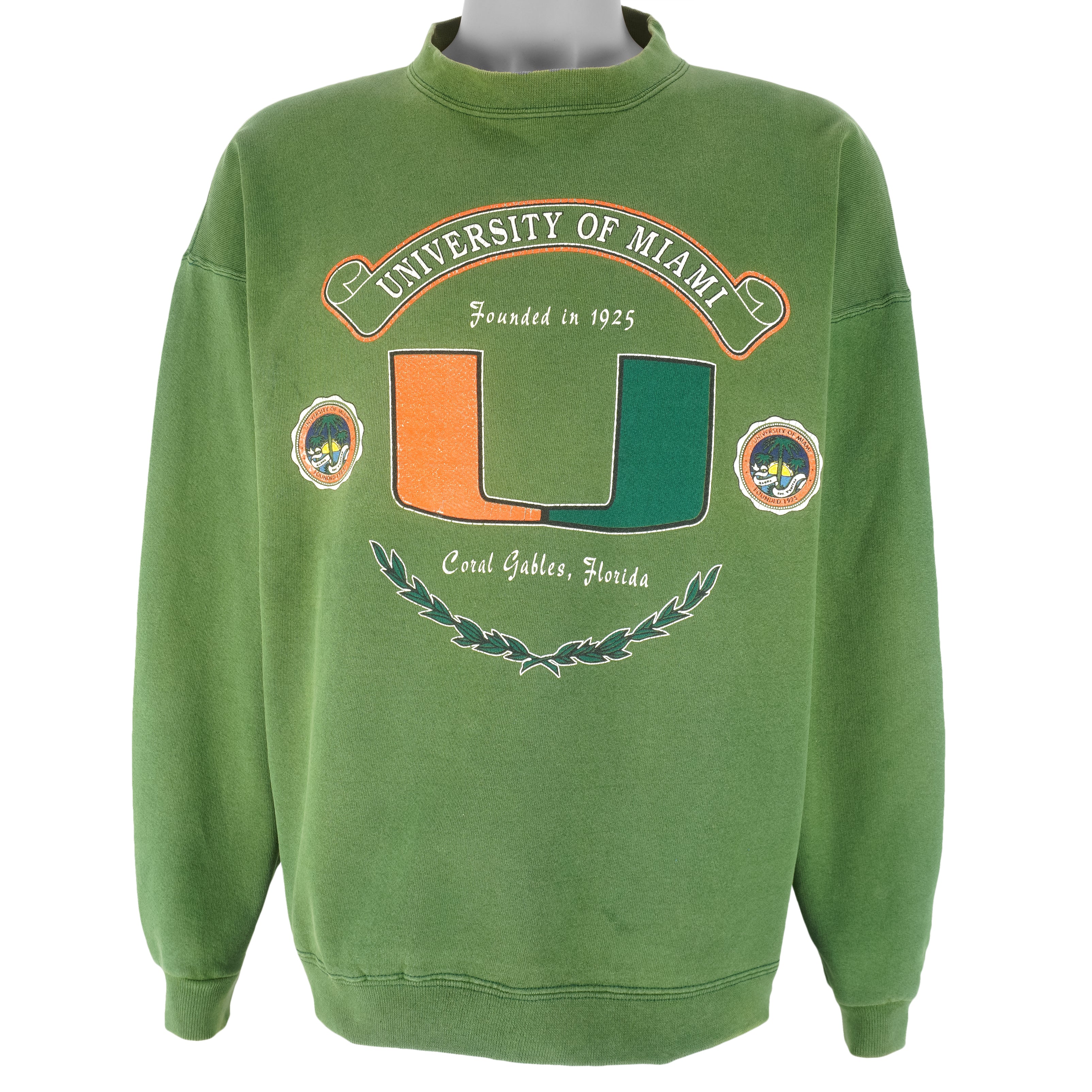 NCAA (GS) - Miami Hurricane Crew Neck Sweatshirt 1990s Large Vintage Retro