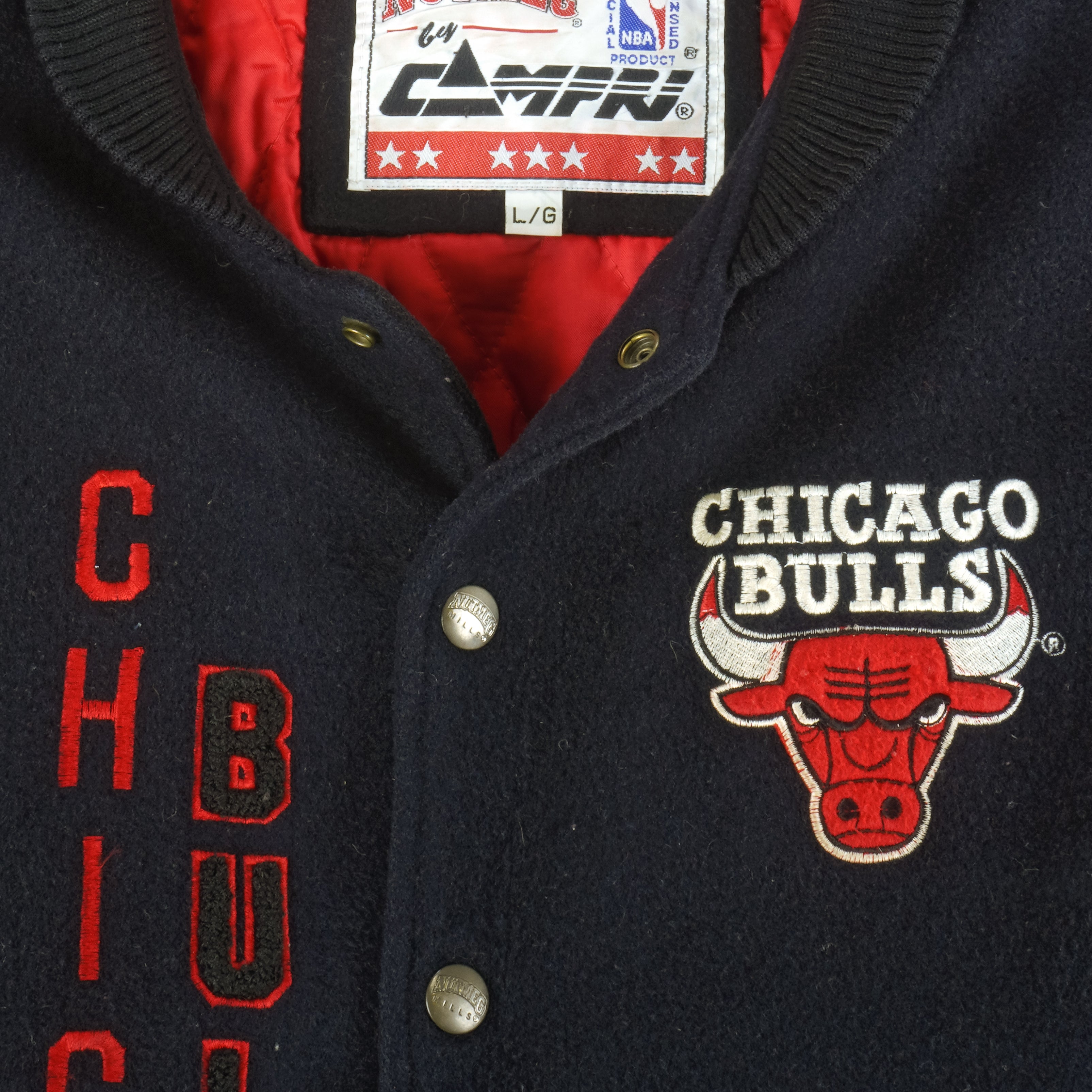 Chicago Bulls BUTTON JACKET BASKETBALL 90's WARM UP JACKET CHAMPION  NBA SIZE L