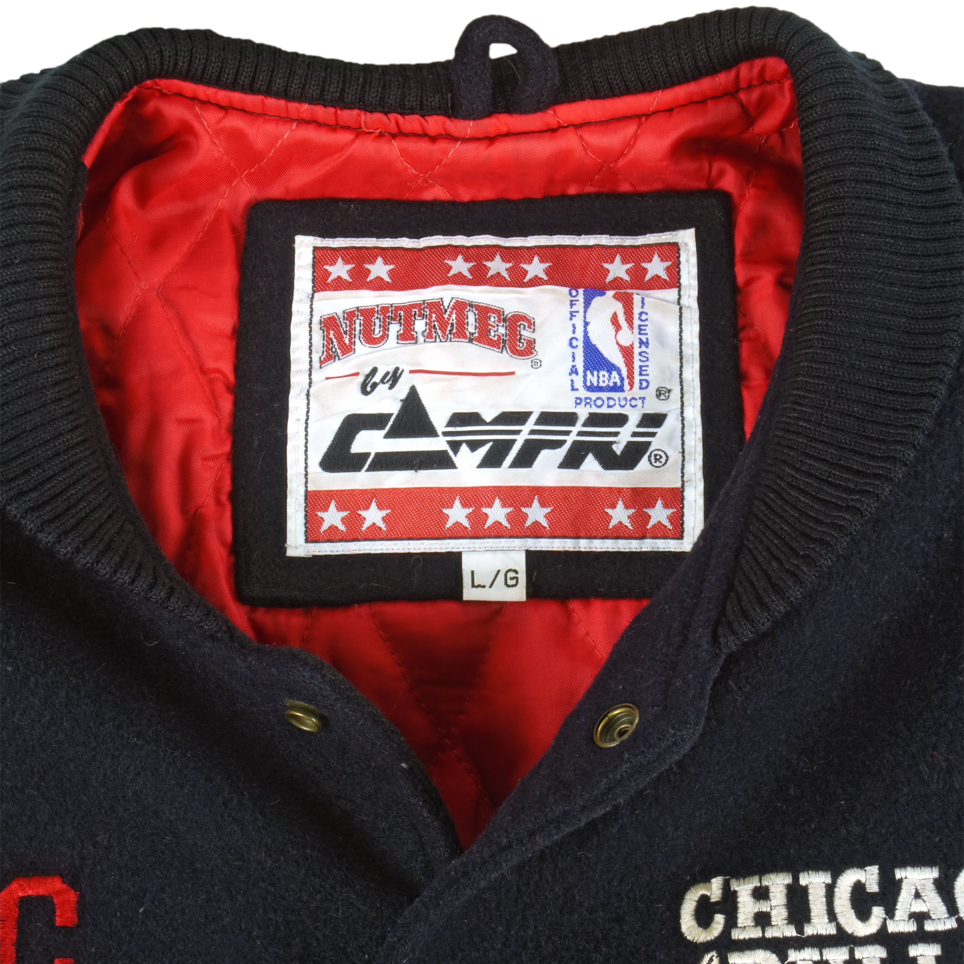 Chicago Bulls BUTTON JACKET BASKETBALL 90's WARM UP JACKET CHAMPION NBA  SIZE L