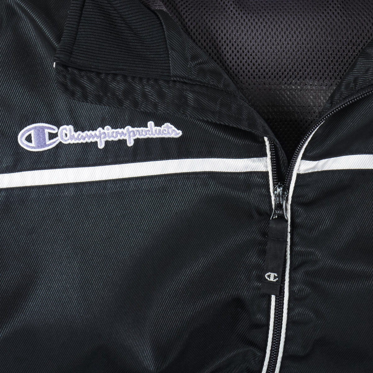 Champion - Black Embroidered Windbreaker 1990s Large Vintage Retro