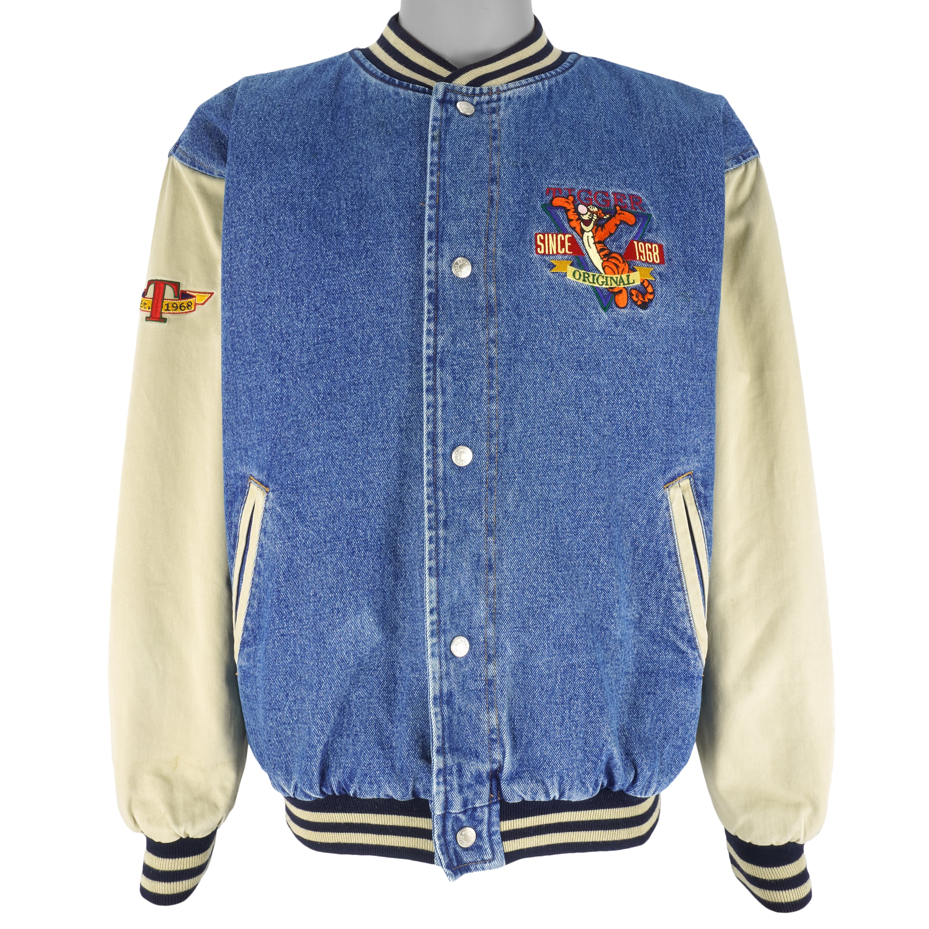 Disney - Tigger Top Performance Embroidered Varsity Denim Jacket 1990s Medium Vintage Retro