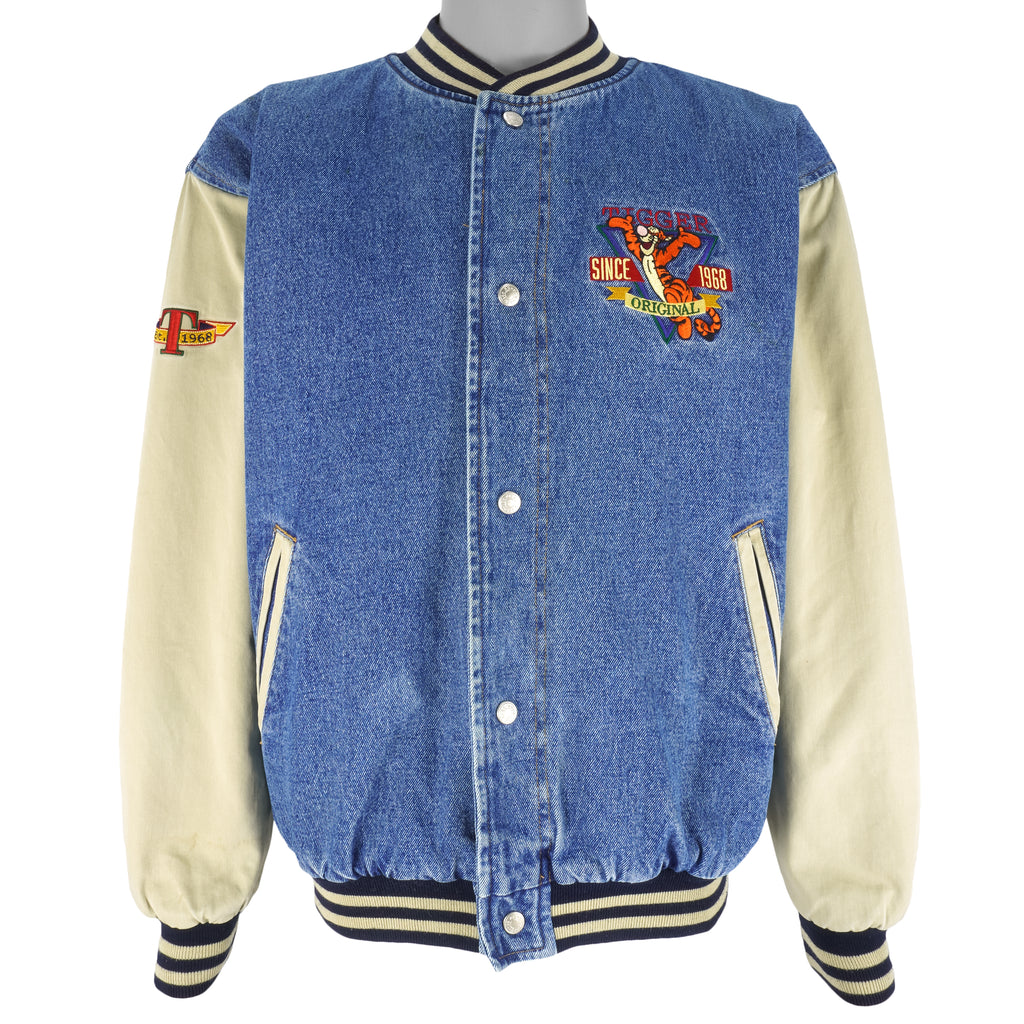 Disney - Tigger Top Performance Embroidered Varsity Denim Jacket 1990s Medium Vintage Retro