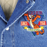 Disney - Tigger Top Performance Embroidered Varsity Denim Jacket 1990s Medium Vintage Retro