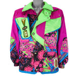 Descente - Green & Pink Flashy Ski Jacket 1990s Large Vintage Retro