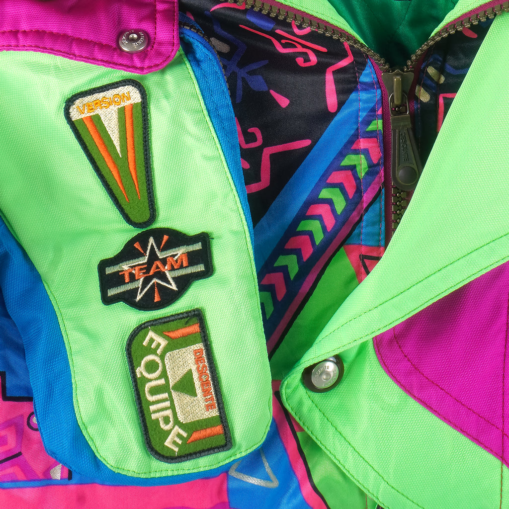 Descente - Green & Pink Flashy Ski Jacket 1990s Large Vintage Retro
