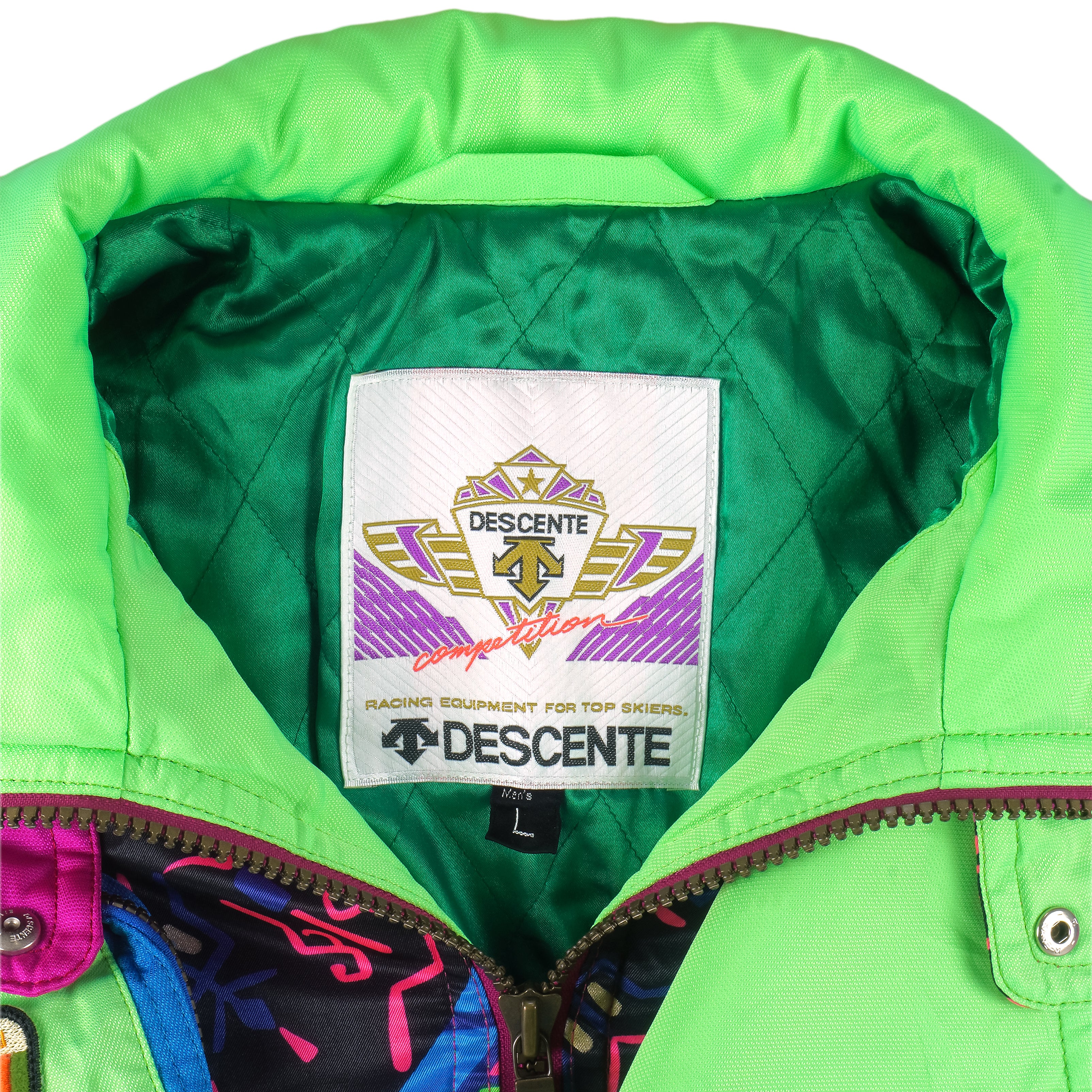 Descente - Green & Pink Flashy Ski Jacket 1990s Large Vintage Retro