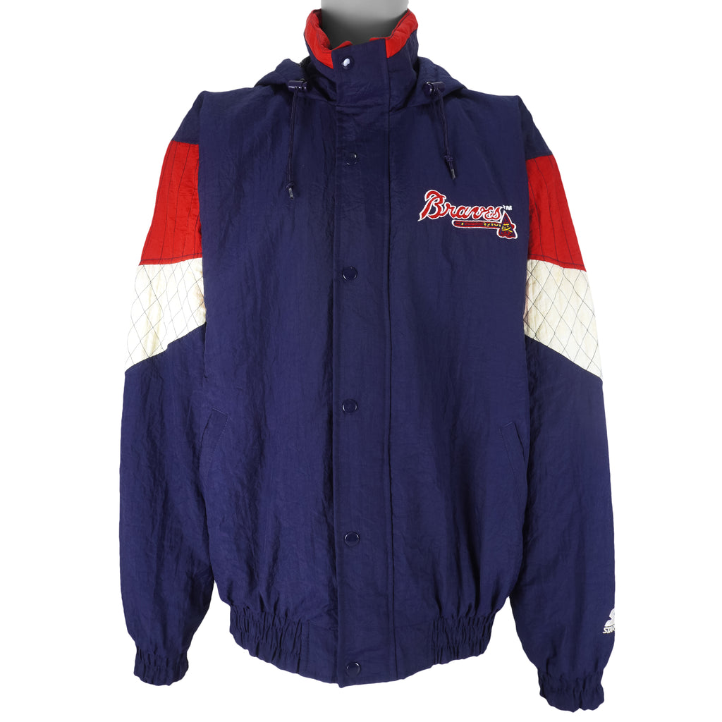 Starter - Atlanta Braves Hooded Warm Jacket 1990s Large Vintage Retro Baseball