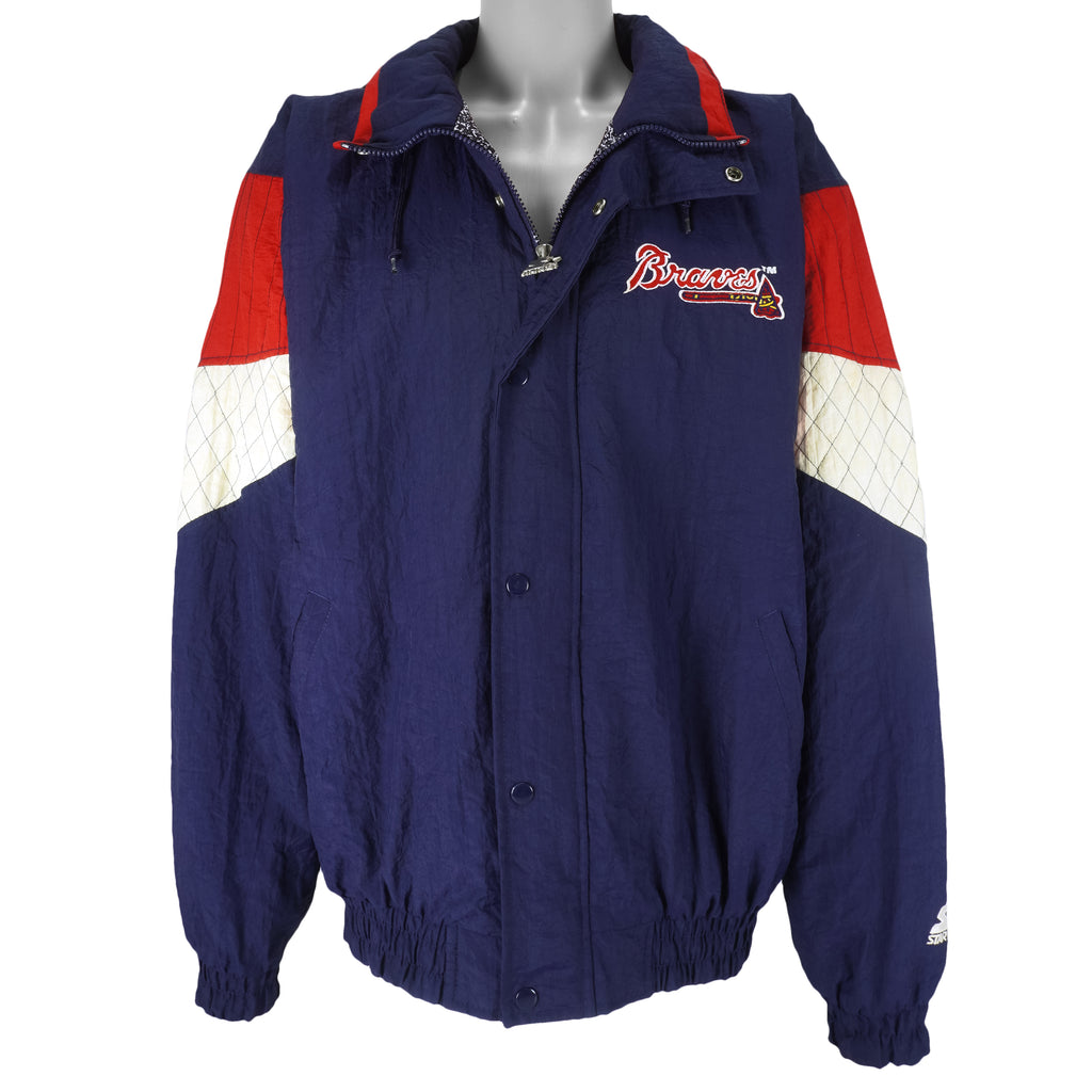 Starter - Atlanta Braves Hooded Warm Jacket 1990s Large Vintage Retro Baseball