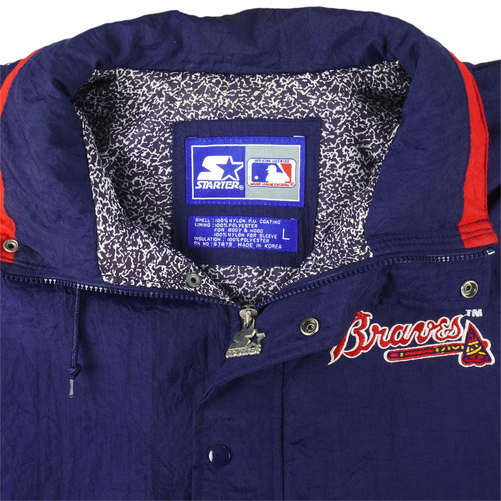 Starter - Atlanta Braves Hooded Warm Jacket 1990s Large Vintage Retro Baseball