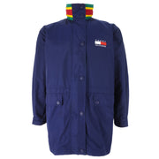 Tommy Hilfiger - Blue Embroidered Zip-Up Hooded Jacket 1990s Small Vintage Retro