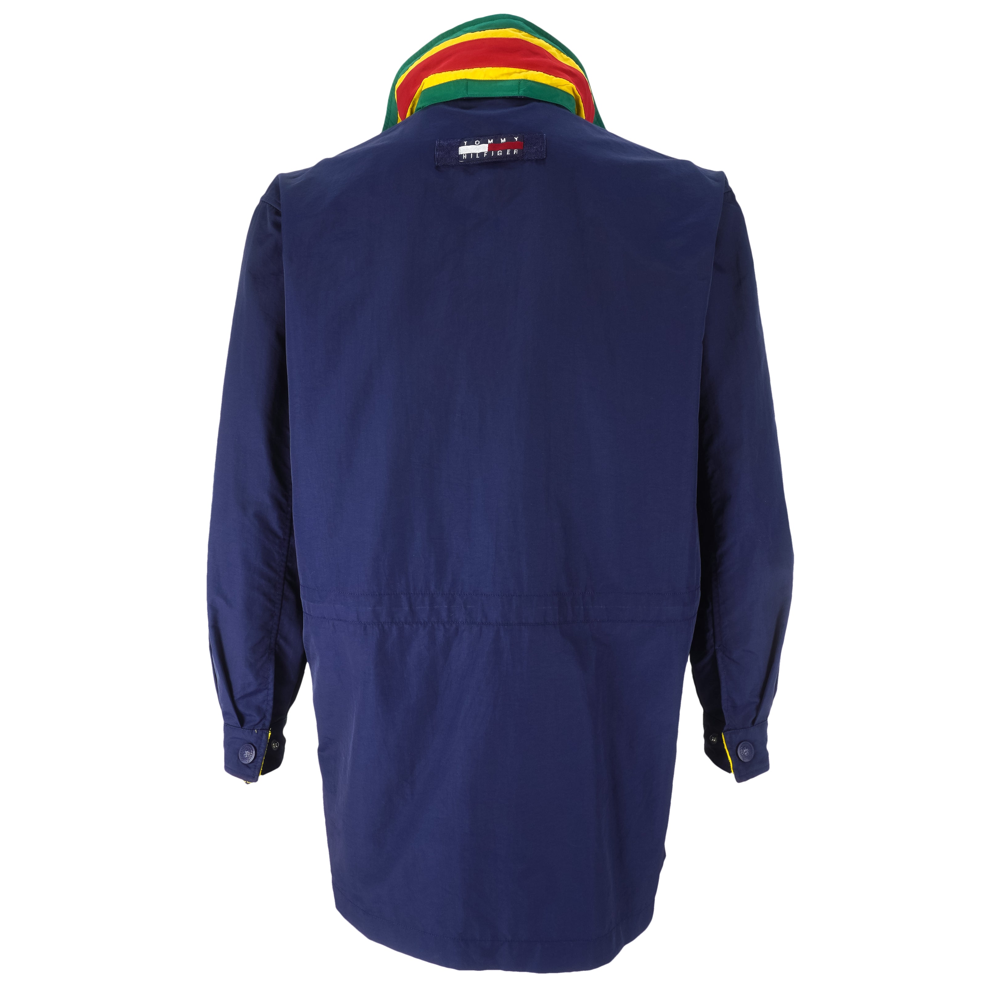 Tommy Hilfiger - Blue Embroidered Zip-Up Hooded Jacket 1990s Small Vintage Retro
