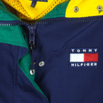 Tommy Hilfiger - Blue Embroidered Zip-Up Hooded Jacket 1990s Small Vintage Retro