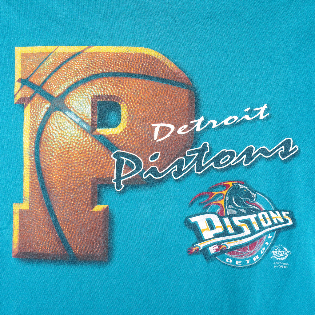 NBA (Nutmeg) - Detroit Pistons Single Stitch T-Shirt 1990s Large Vintage Retro Basketball