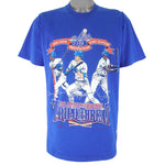 MLB (Nutmeg) - LA Dodgers Triple Threat Eric Brett Darryl T-Shirt 1992 Large Vintage Retro Baseball