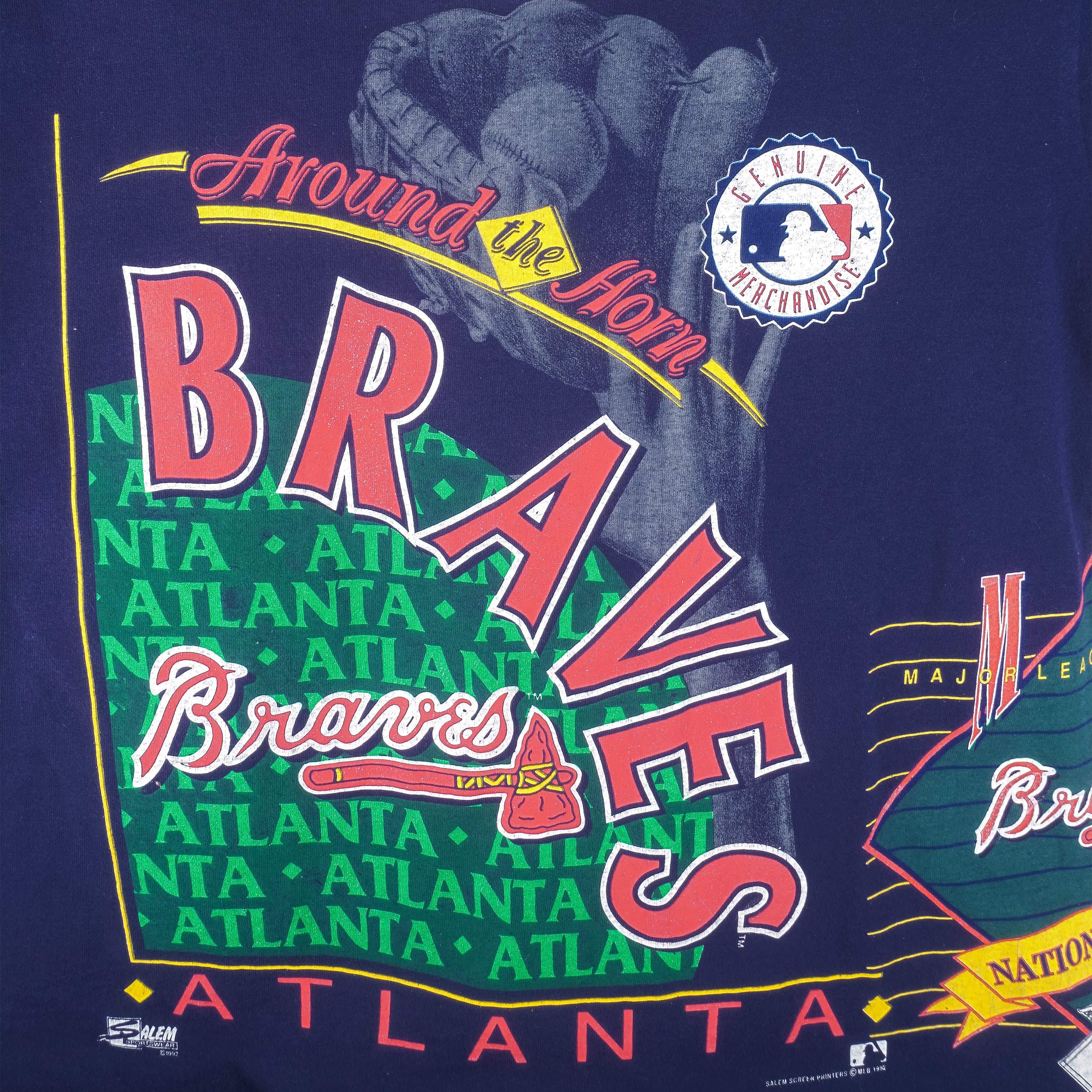 Vintage 1992 Atlanta Braves MLB T-Shirt Salem Sportswear Blue Size XL