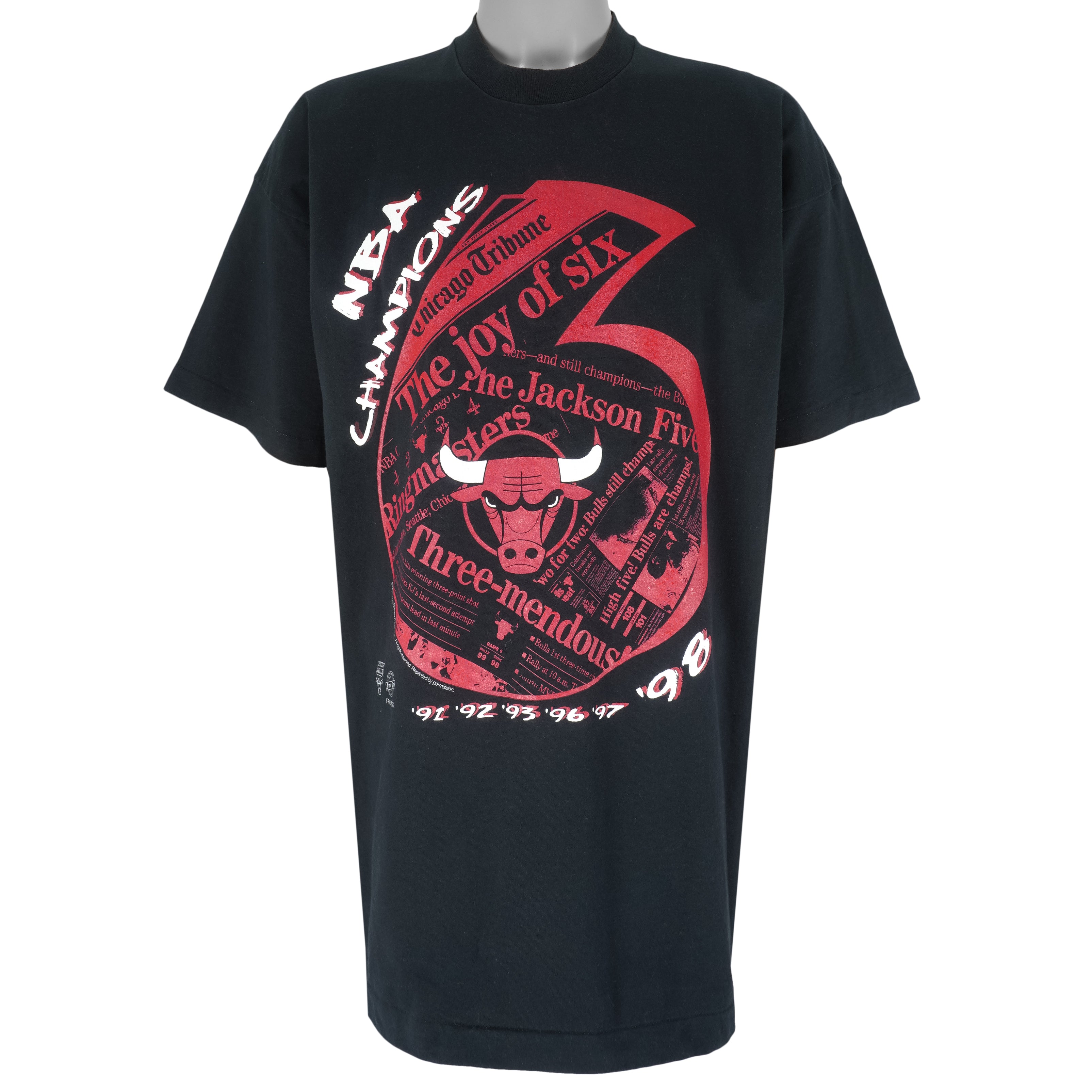 NBA (Front Pages) - Chicago Bulls 6 Time Champions T-Shirt 1998 XX-Large Vintage Retro Basketball